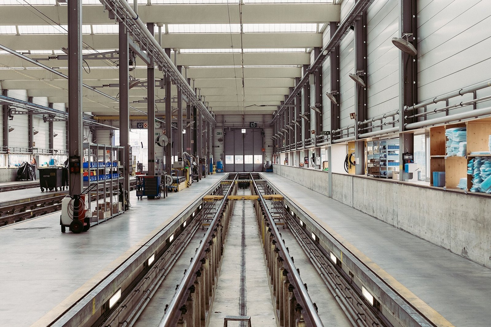 Factory line where trays are handled