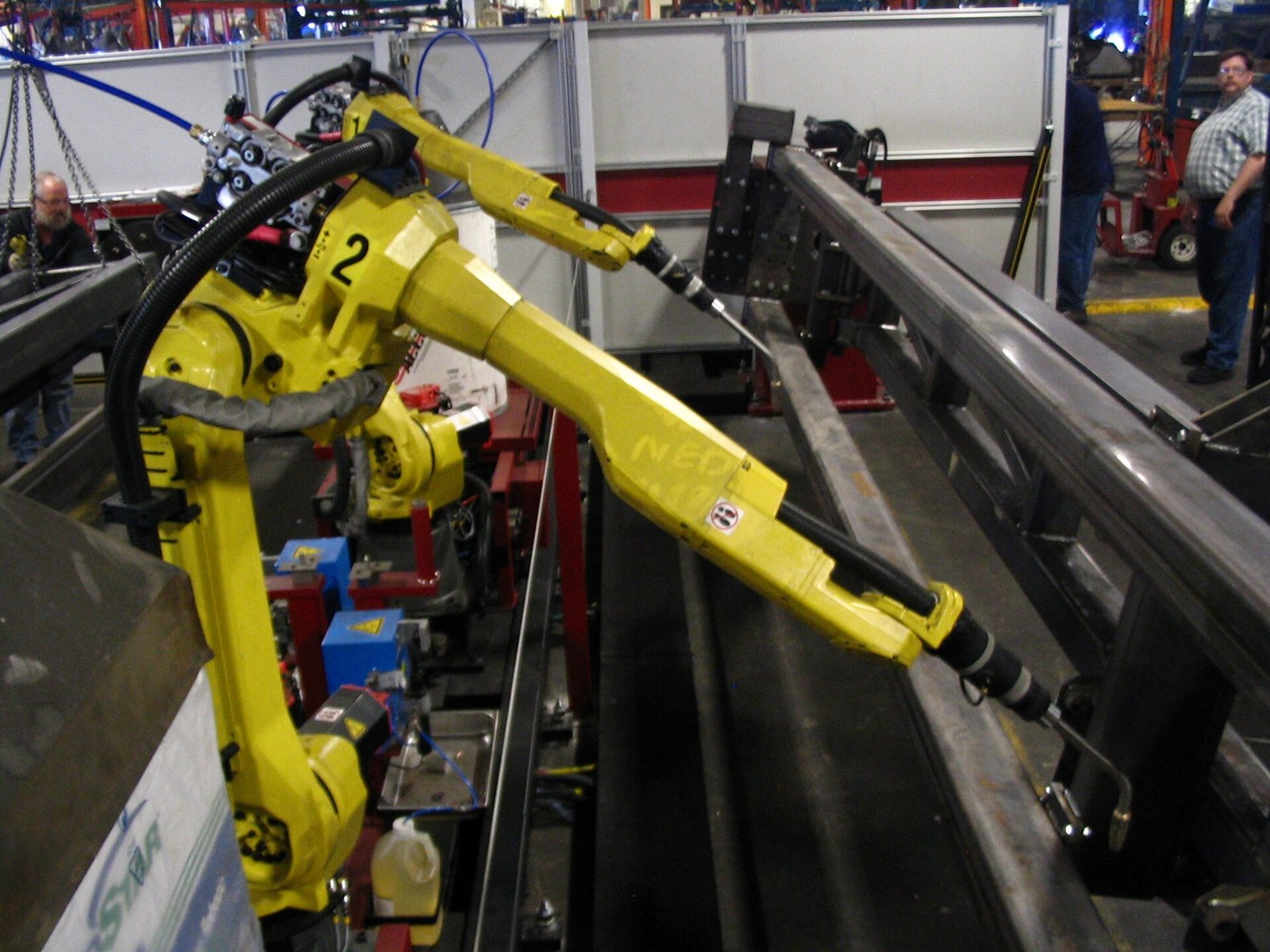 Six-axis industrial robots working in a factory